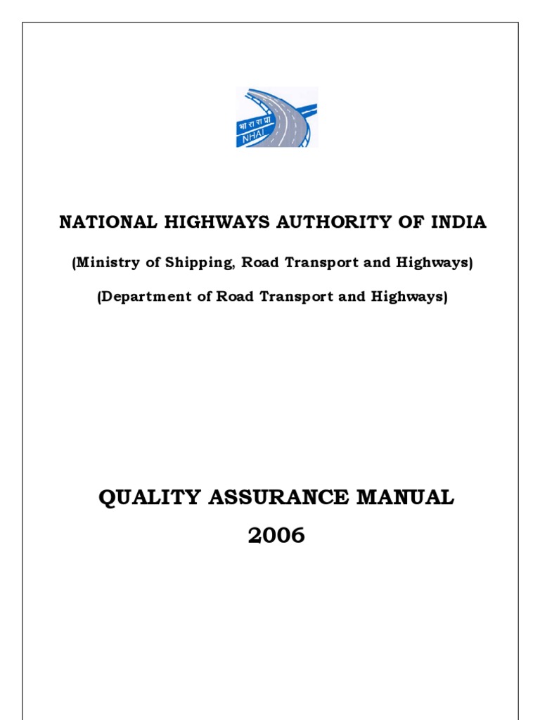 Nhai Quality Assurance Manual Quality Assurance Specification Technical Standard