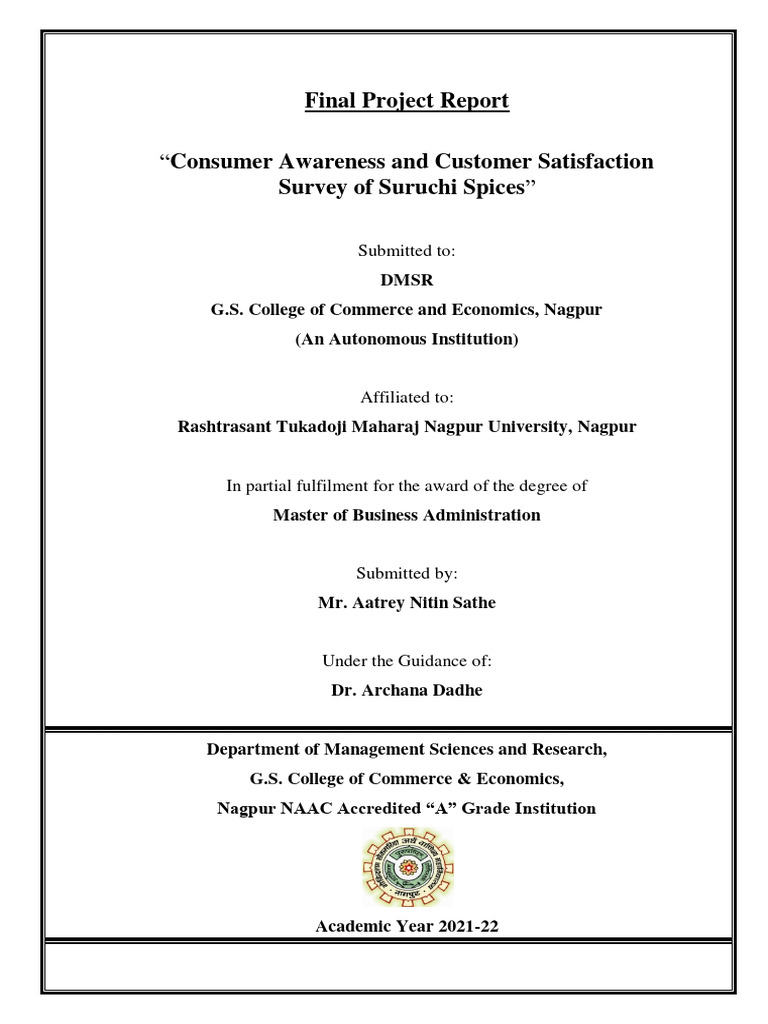  consumer awareness and customer satisfaction final project report
