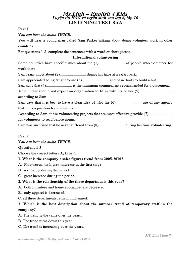 LISTENING 8AA Withkey | PDF