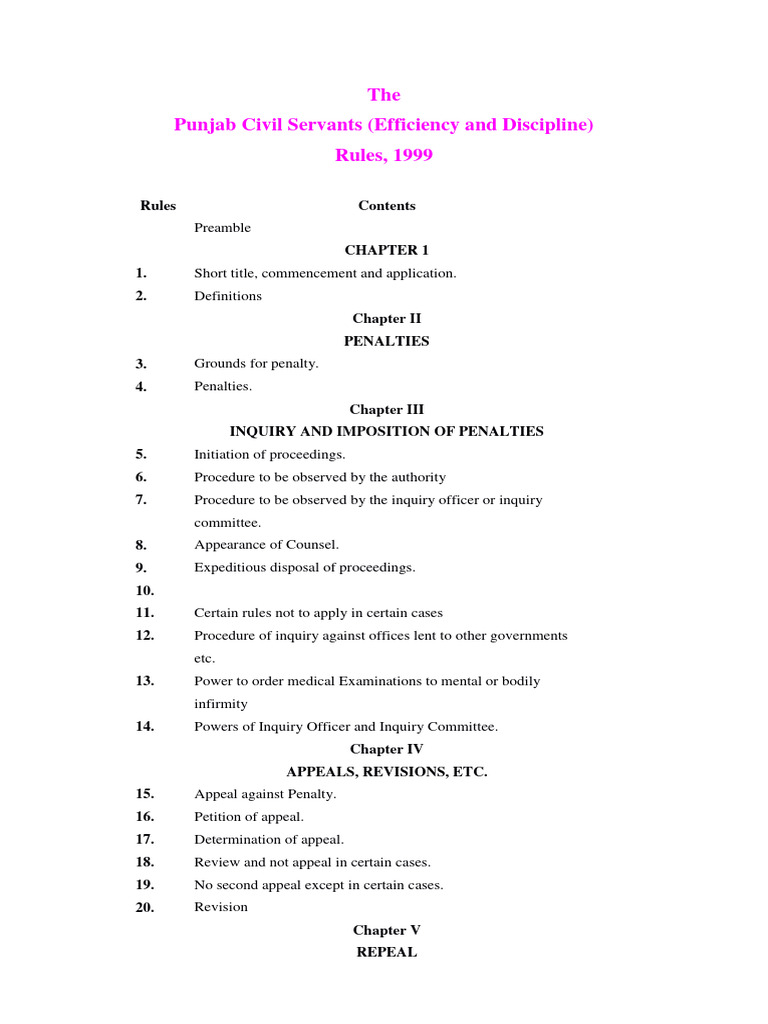 Punjab Civil Servants Efficiency And Discipline Rules 1999 1 Pdf