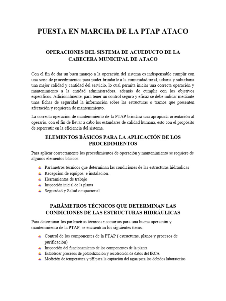 Puesta en Marcha de La Ptap Ataco | PDF