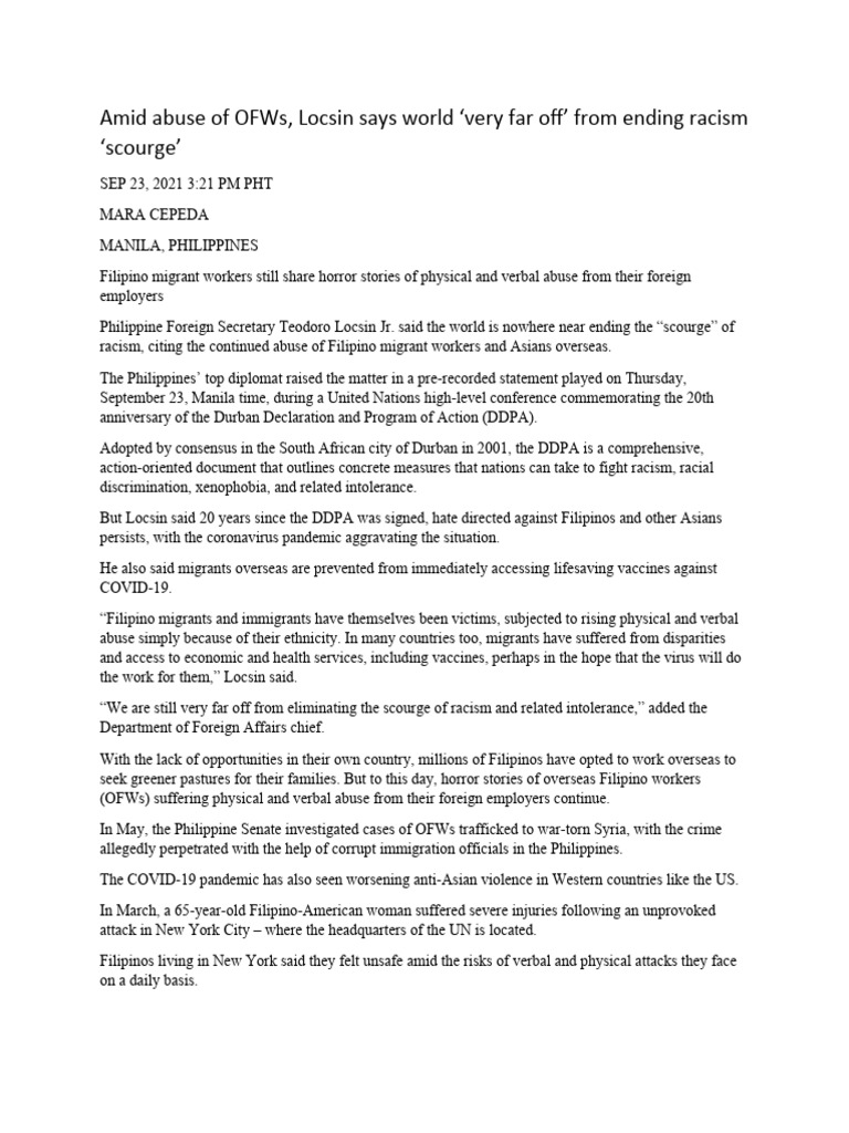 Amid Abuse of OFWs | PDF