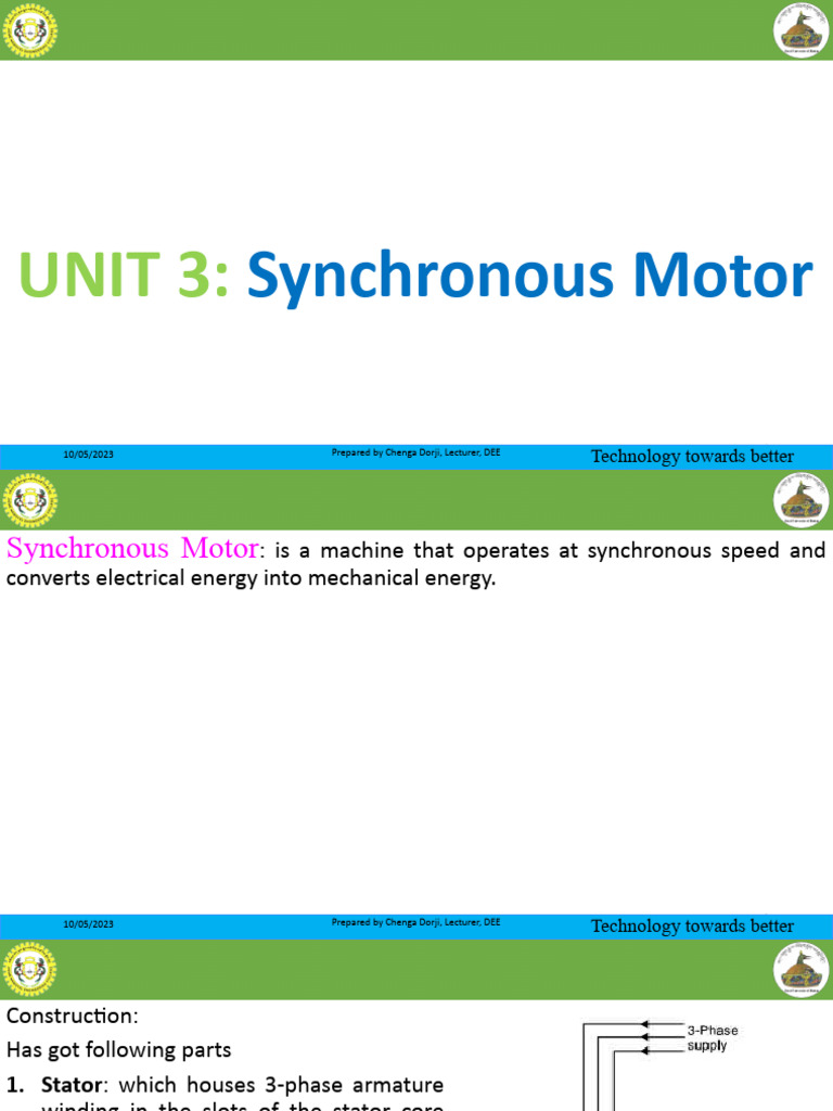 Unit 3.1 Synchronous Motors Constructiuon and Working Principle PDF