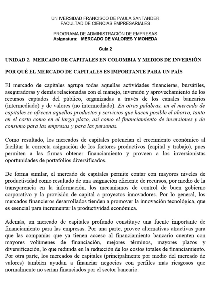 Importancia del Mercado de Capitales en Colombia | PDF | Renta Fija ...