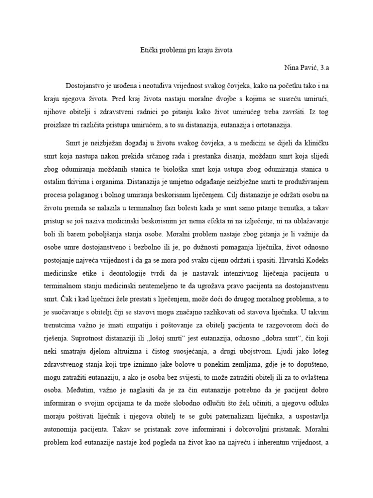 Etički problemi pri kraju života | PDF