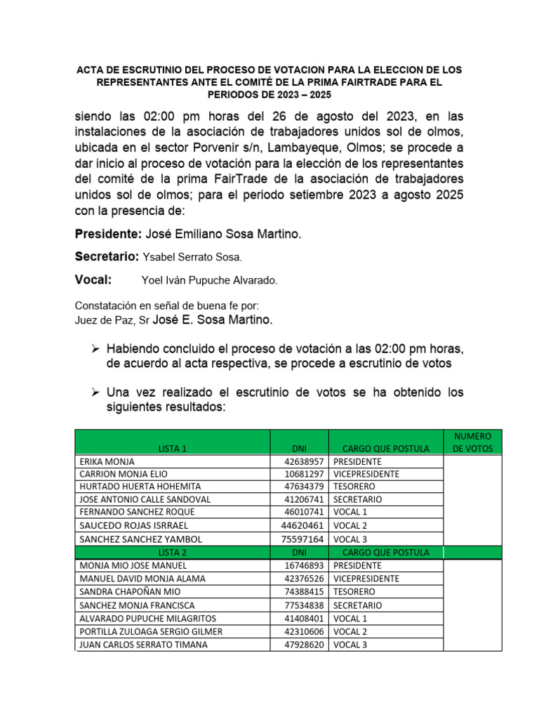 7 Acta de Escrutinio Del Proceso de Votacion para La Eleccion de Los ...