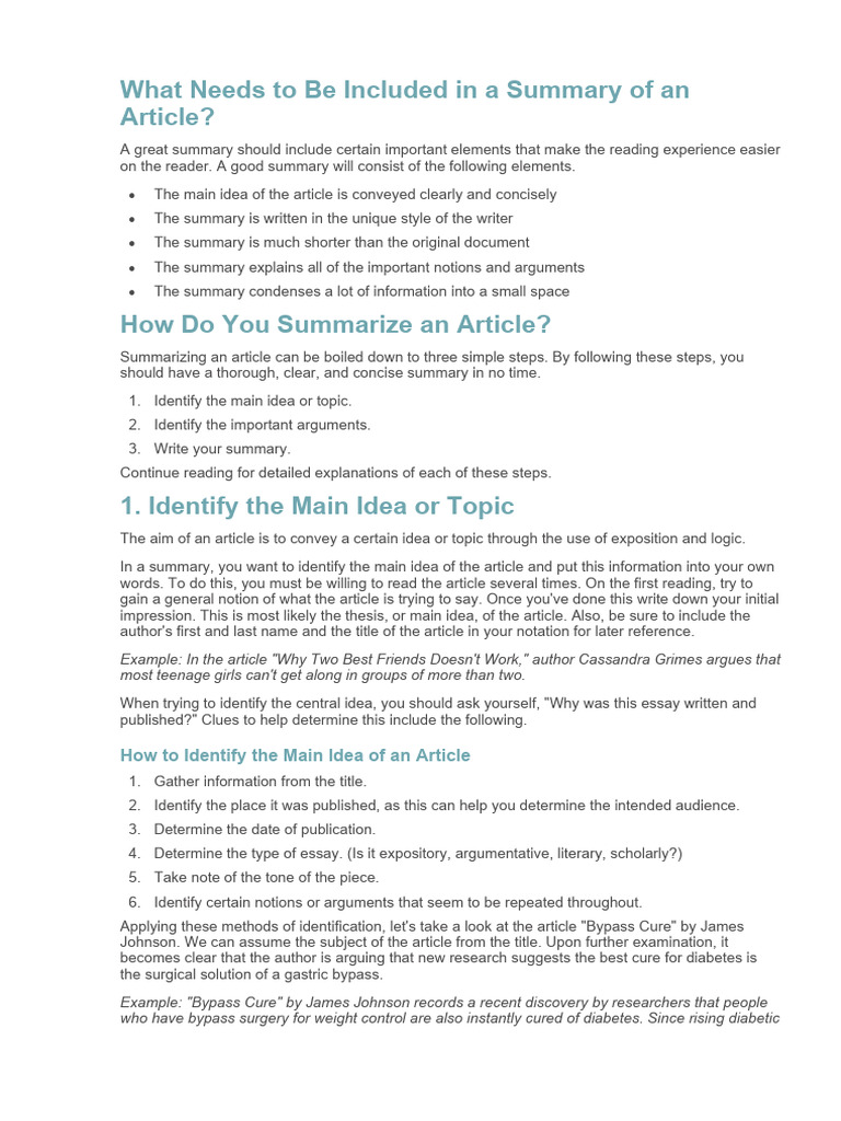 How to Write an Article Summary | PDF