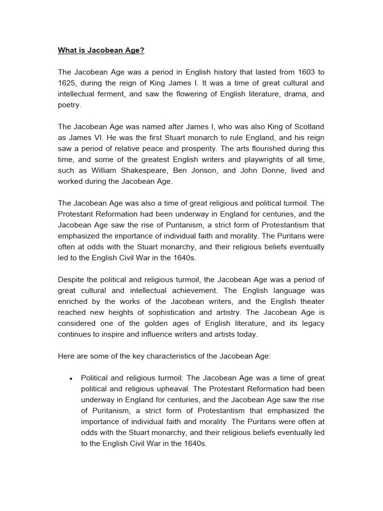 What Is Jacobean Age PDF Ben Jonson Restoration Comedy