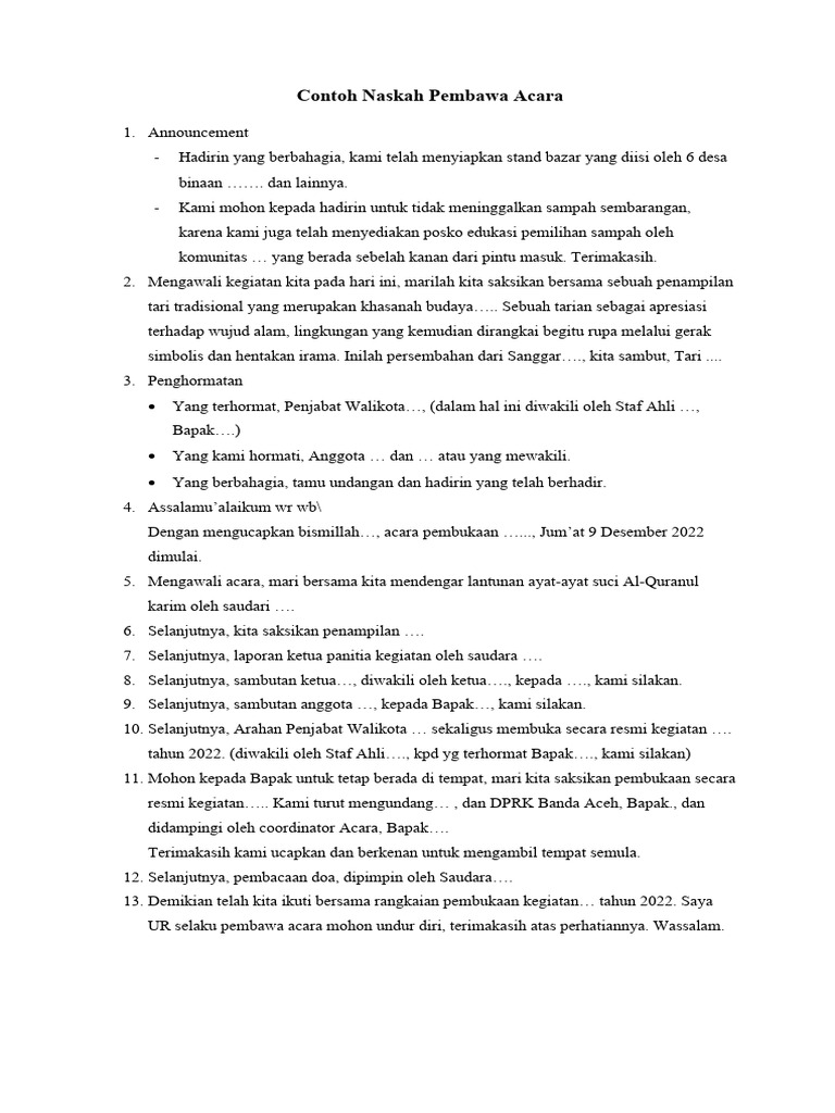 Contoh Naskah Pembawa Acara | PDF