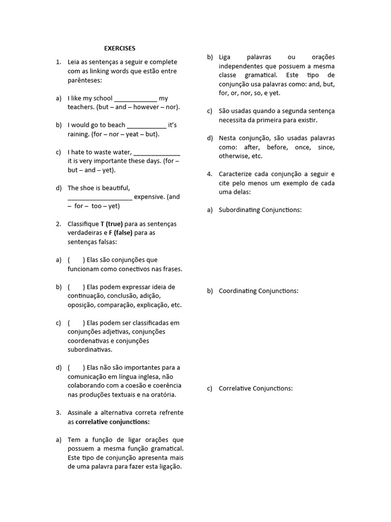 Exercises Linking Words 9 Ano Pdf