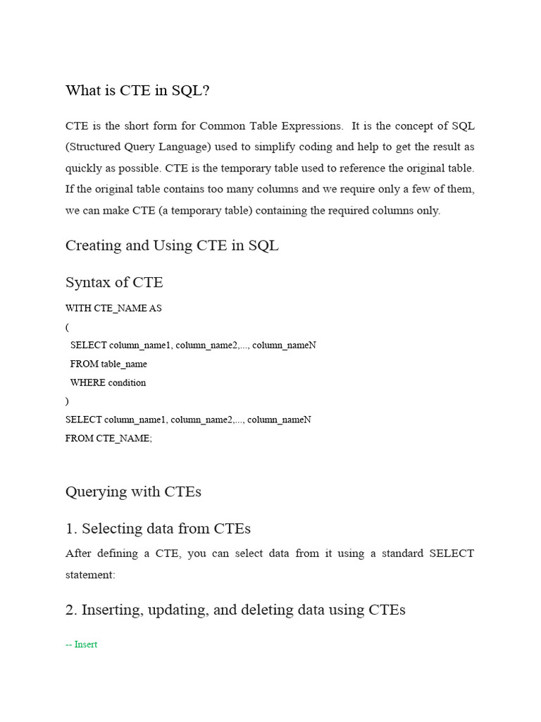 CTE in SQL | PDF