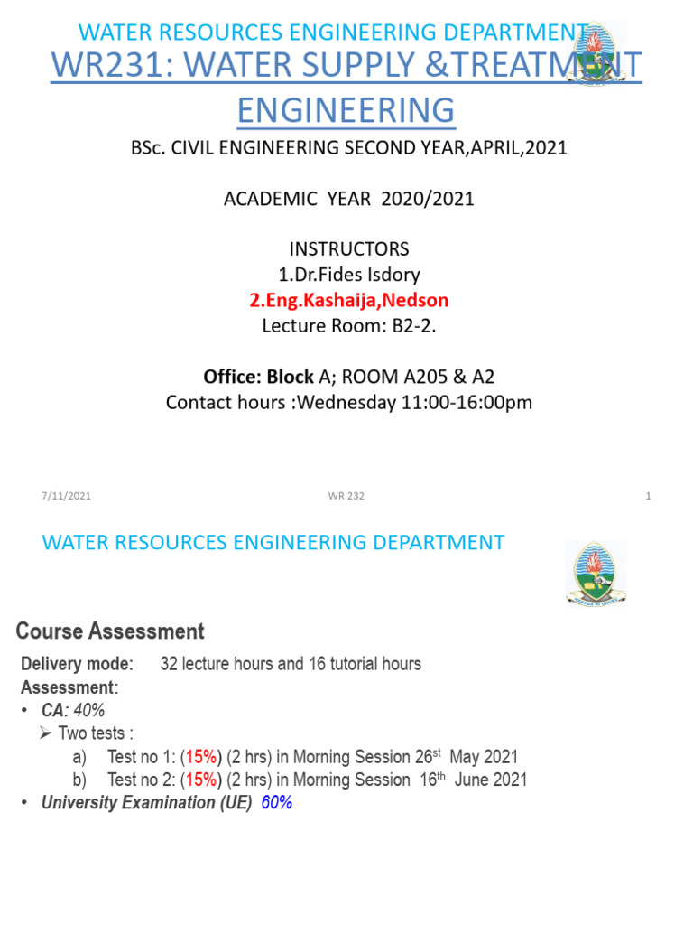 Lecture 1 Introduction To Water Supply and Treatment Engineering Course1 PDF