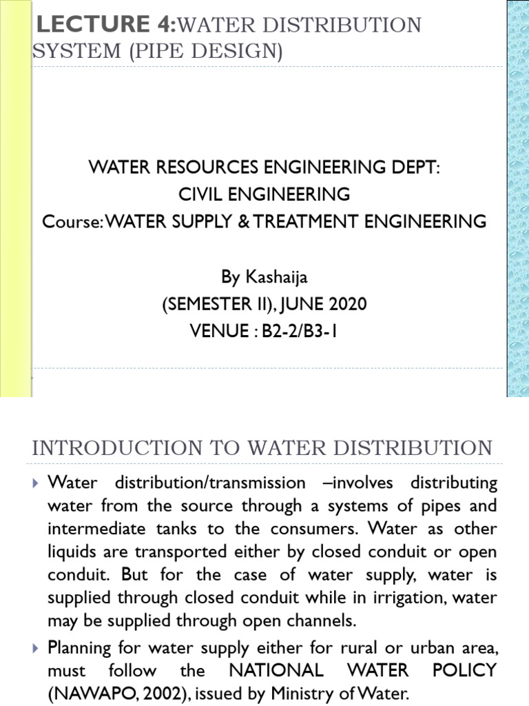 Water Distribution System Design Guide | PDF | Pump | Pipe (Fluid ...
