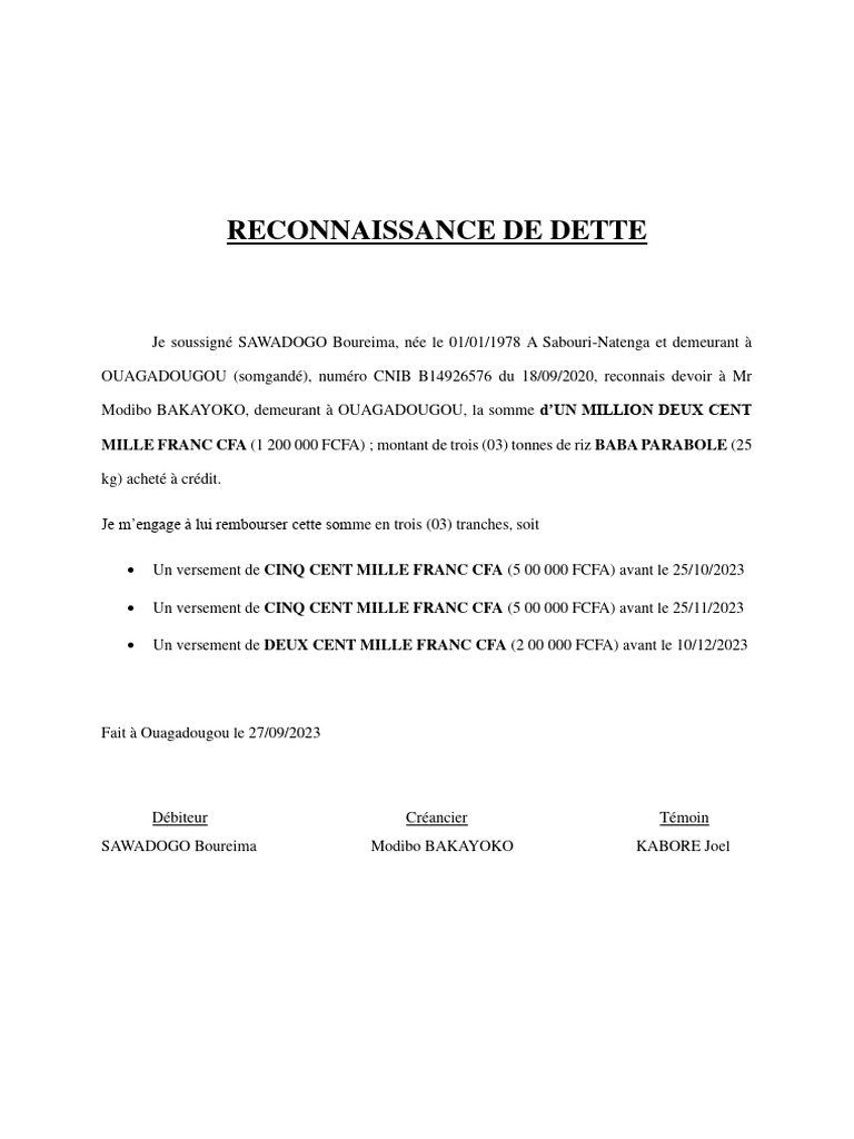 Reconnaissance De Dette Pdf – Reconnaissance de dette : tout savoir ...