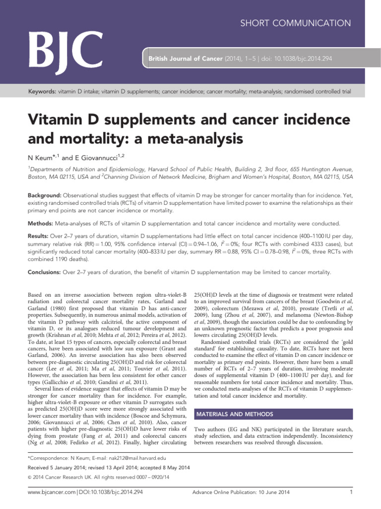 Vitamin D supplements and cancer incidence and mortality a meta