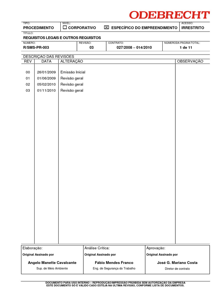 R SMS PR 003 - Requisitos Legais e Outros Requisitos Rev.03 | PDF ...