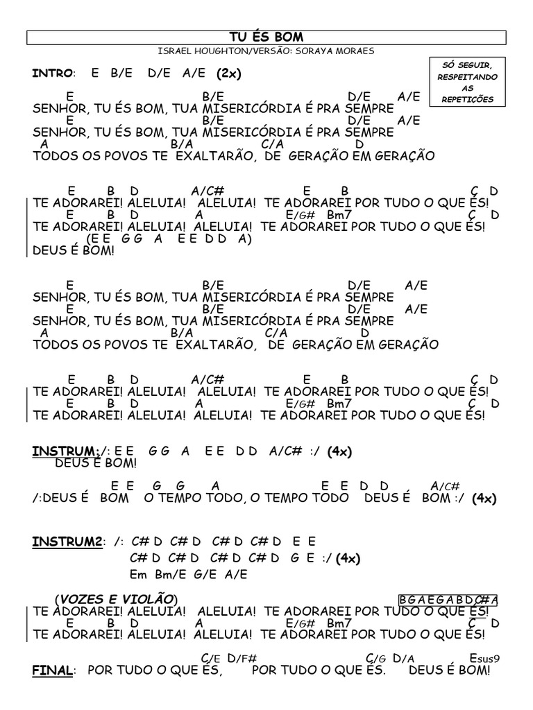Tu És Bom (Adoração e Adoradores) | PDF