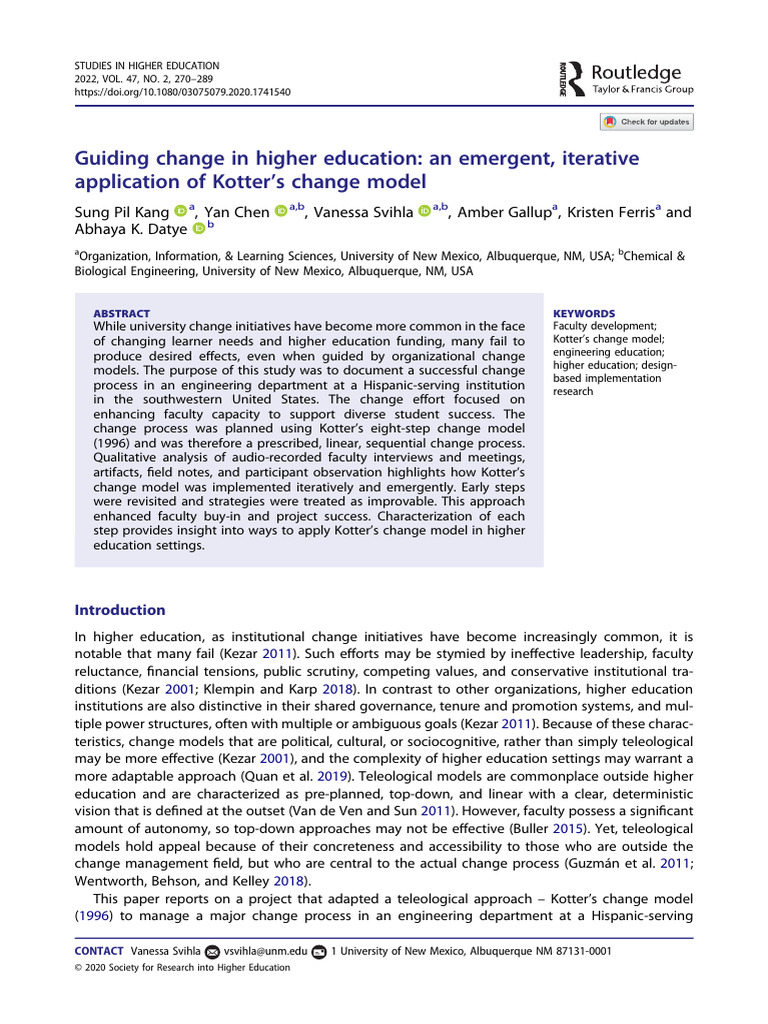 Guiding change in higher education an emergent iterative application