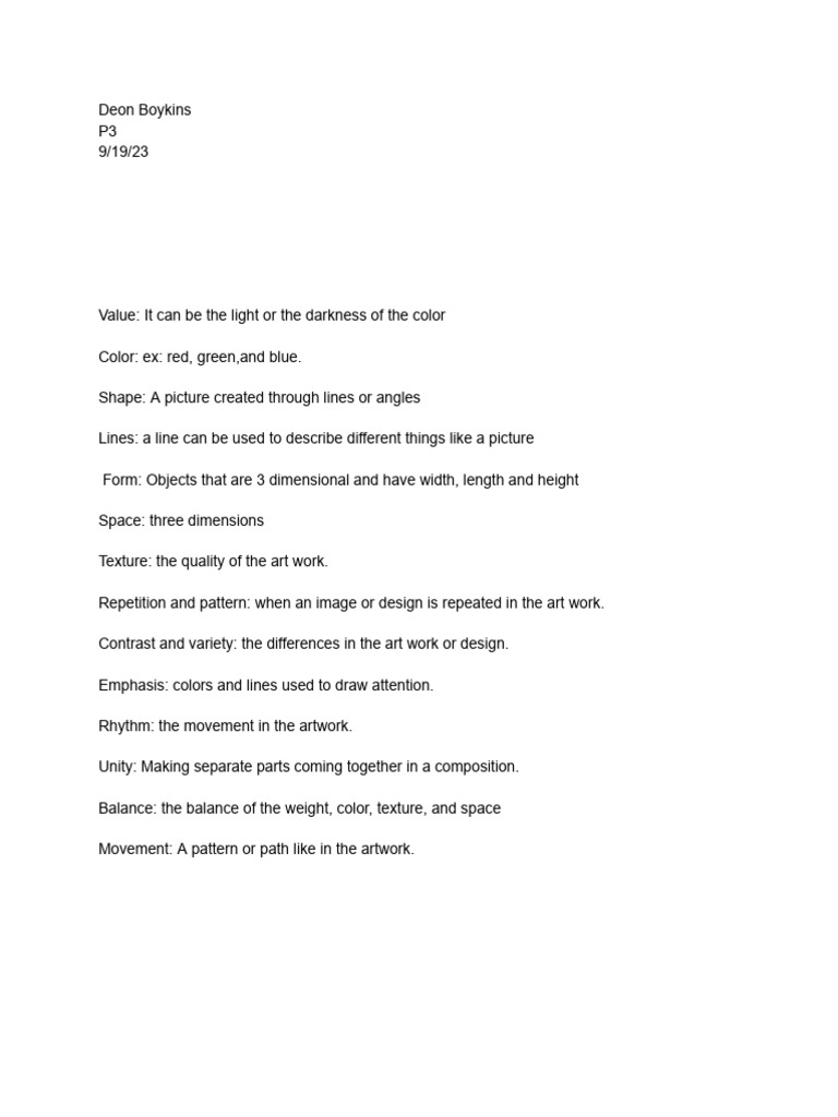 Deon Boykins Elements of Art Principles of Design Vocabulary PDF