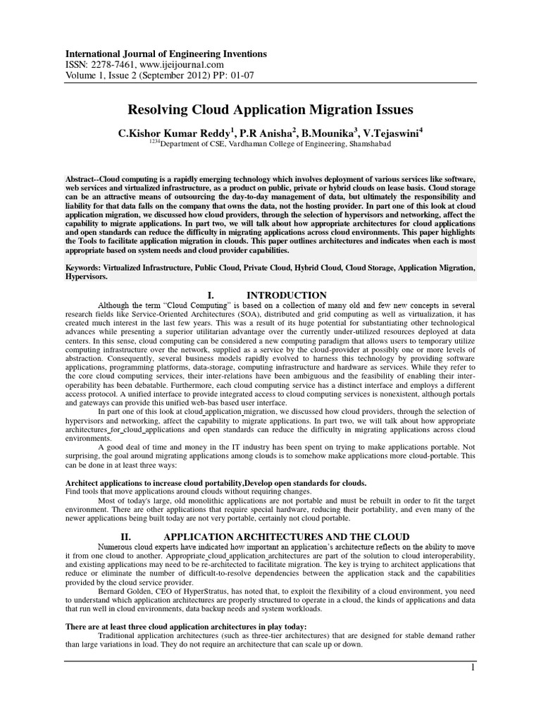 Resolving Cloud Application Migration Issues | PDF