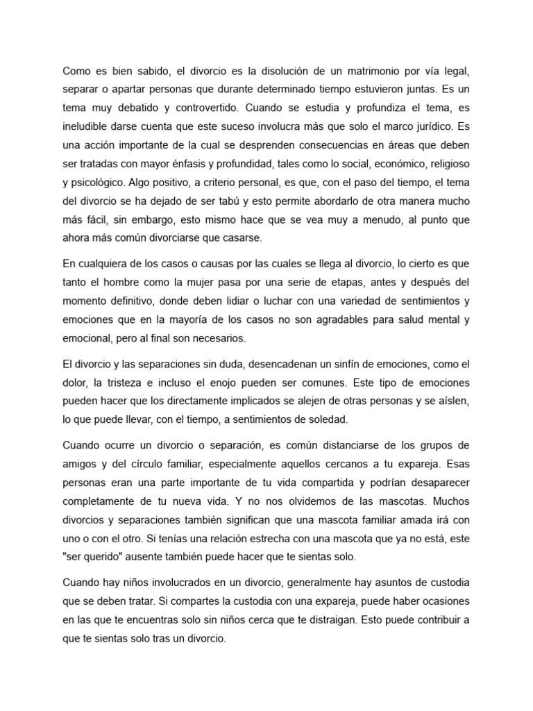 ENSAYO DIVORCIO PDF Divorcio Las emociones