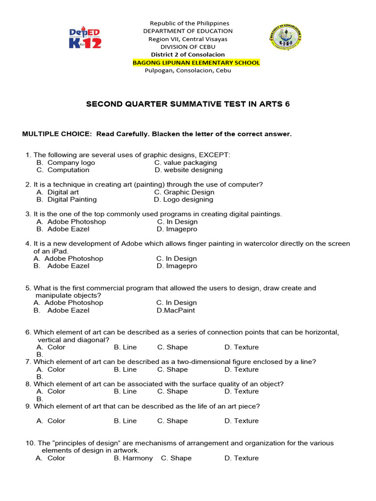 Grade 6 Arts 2nd Quarter Test | PDF | Cartoon | Graphic Design