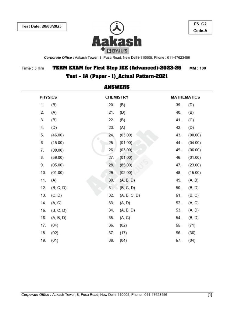 Te fs test 1a code a g2 paper 1 20 08 2022 sol final pdf