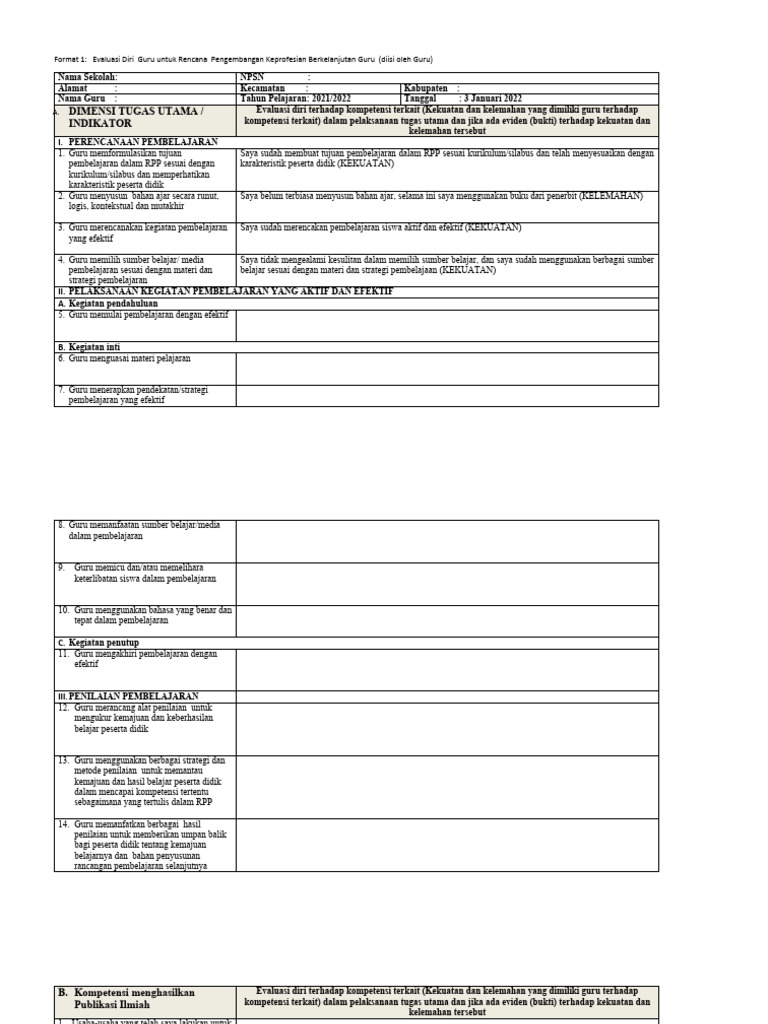 Evaluasi Diri dan Rencana PKB Guru | PDF | Seni