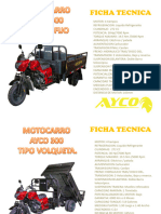 Ficha Tecnica Motocarro Ayco 300 Tipo Volqueta - Ficha Tecnica Motocarro Ayco 300 Platon Fijo