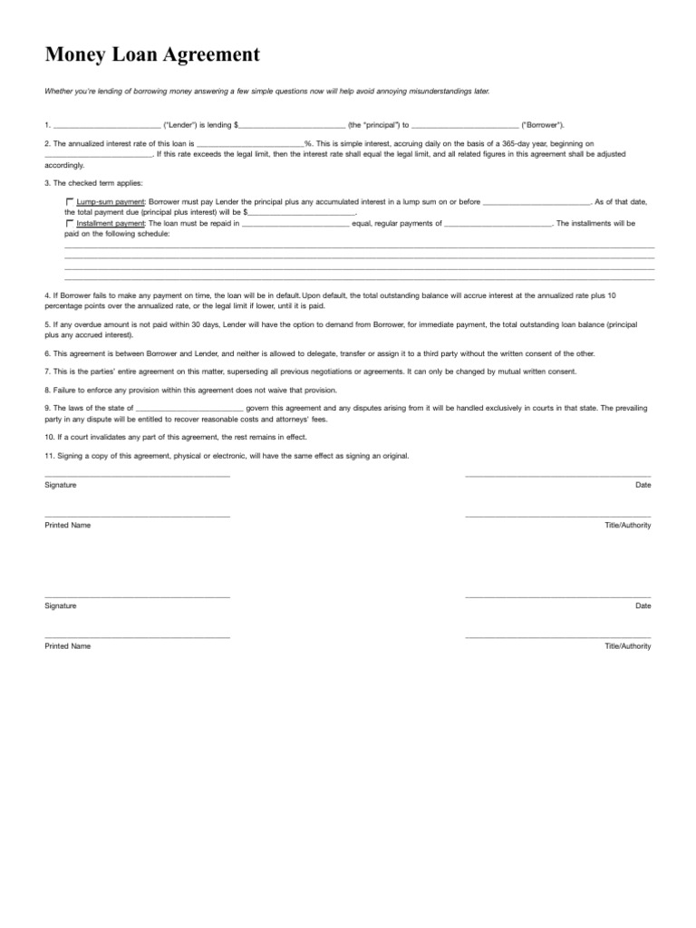 Money Loan Agreement PDF