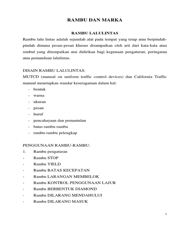 Rambu dan Marka Lalu Lintas: Fungsi dan Desain | PDF