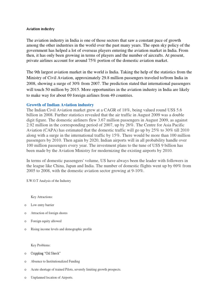Growth of Indian Aviation Industry | PDF | Airlines | Transport Companies
