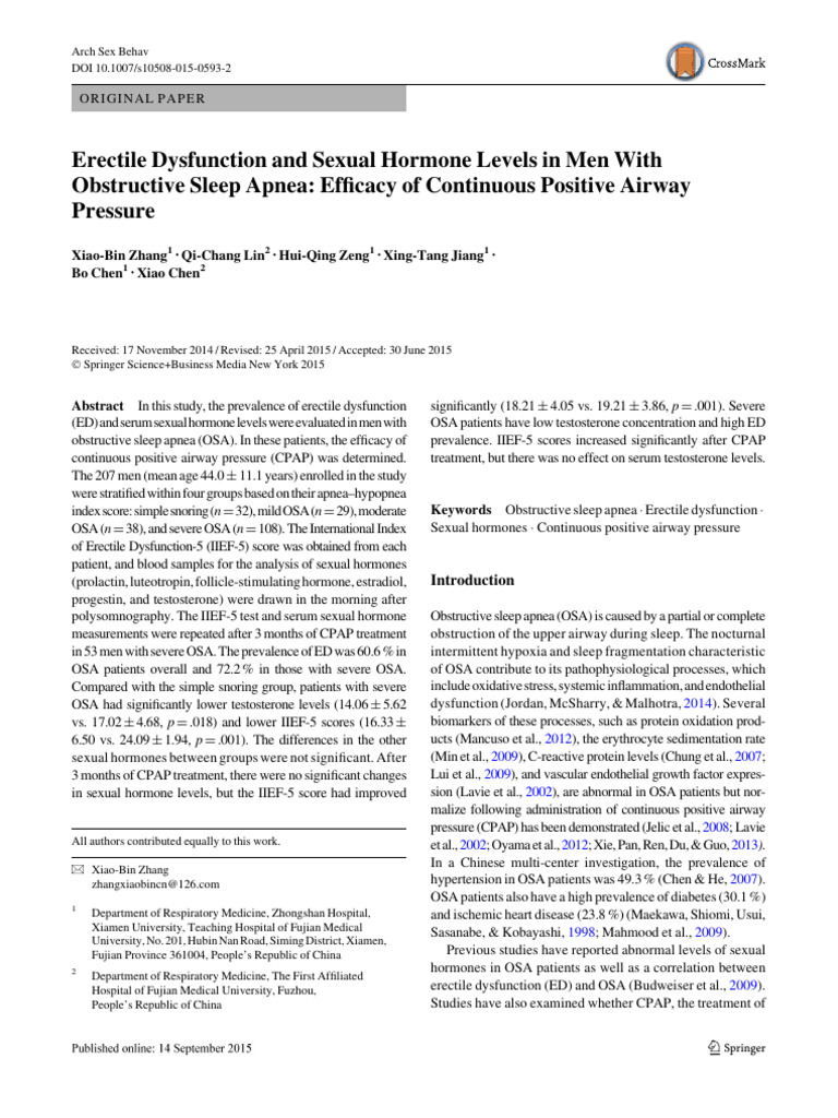 Erectile Dysfunction and Sexual Hormone Levels in Men With Obstructive ...