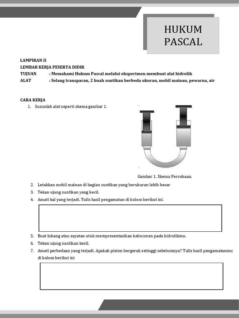 Eksperimen Hukum Pascal: Alat Hidrolik | PDF