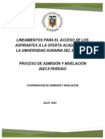 Lineamientos para El Acceso de Los Aspirantes A La Oferta Academica de La Universidad Agraria Del Ecuador