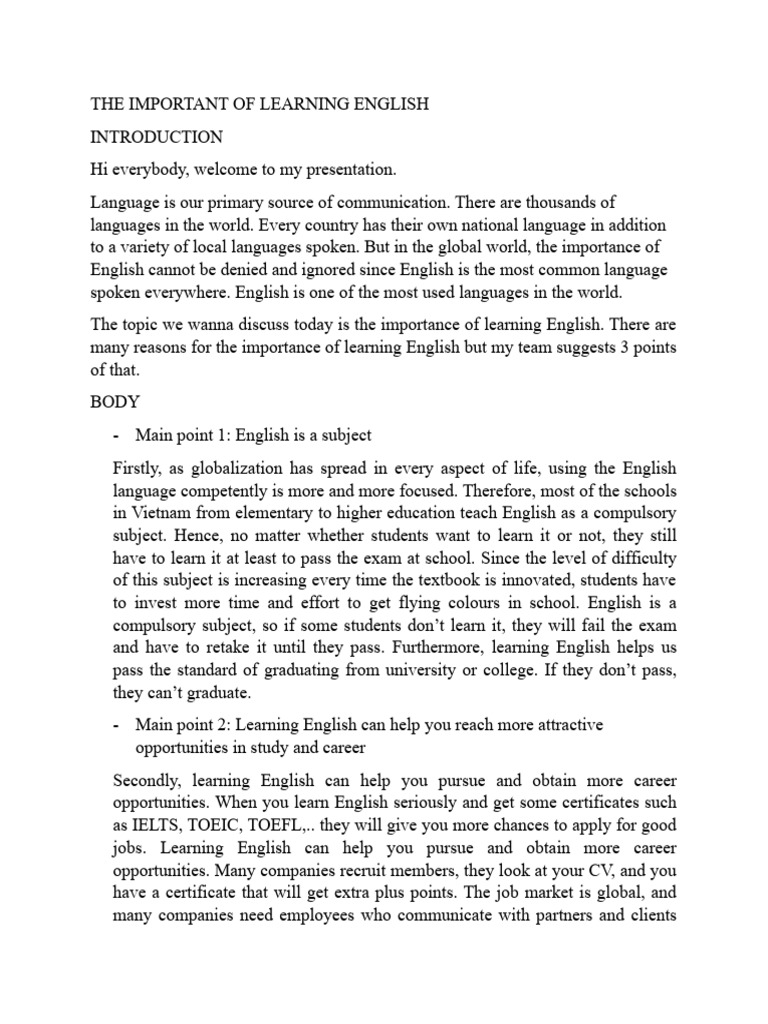 The Important of Learning English | PDF