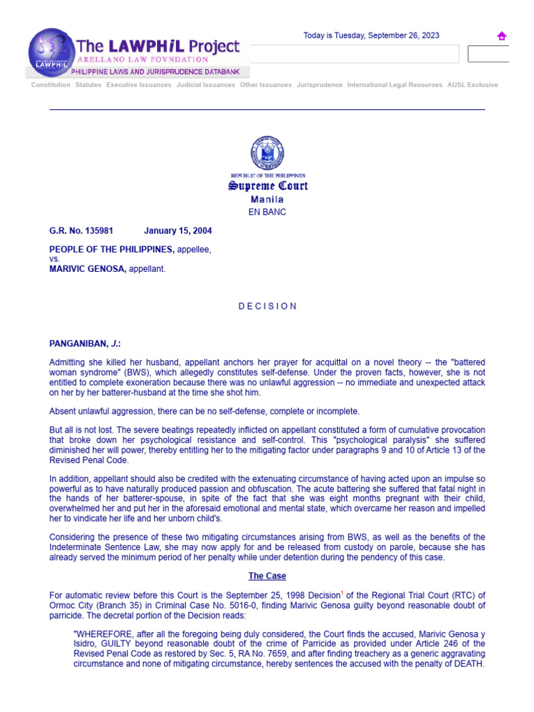 People vs. Genosa, 419 SCRA 537 | PDF