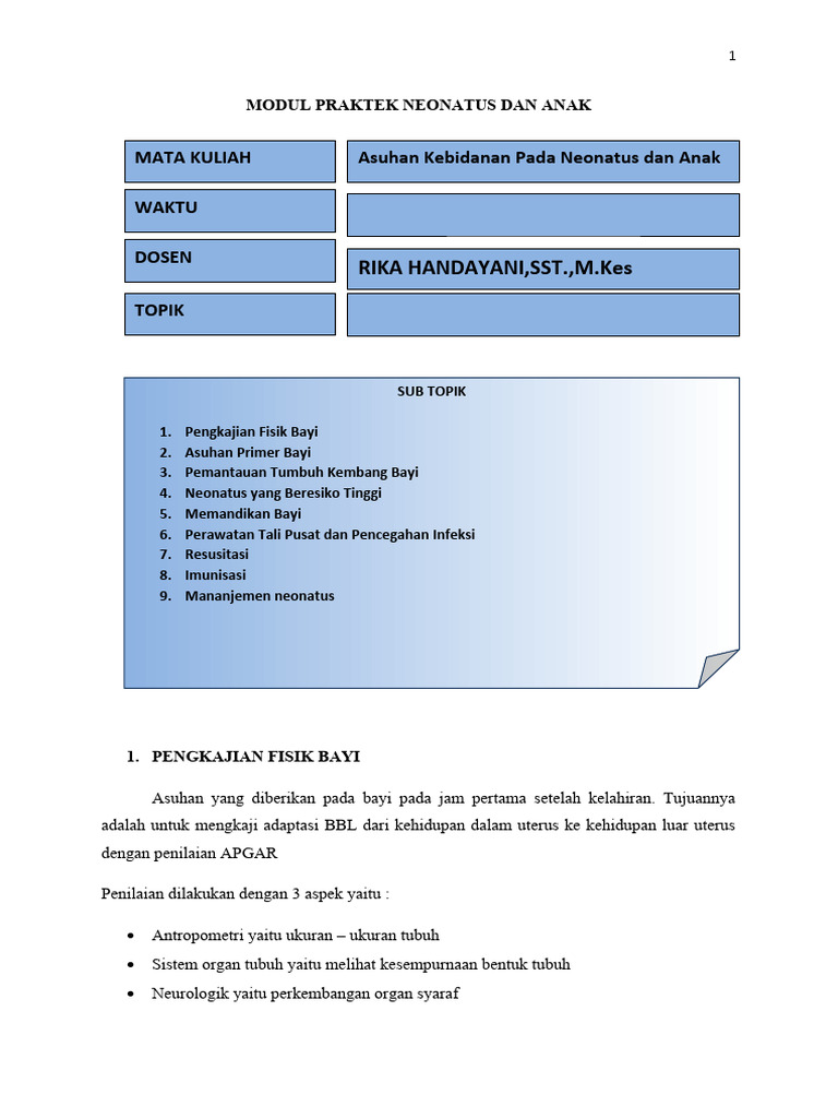Pengkajian Fisik Bayi Baru Lahir | PDF