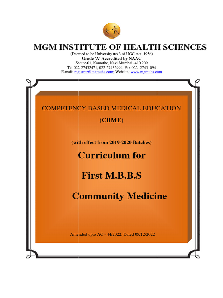 Community Medicine CBME Curriculum Guide | PDF | Self-Improvement ...