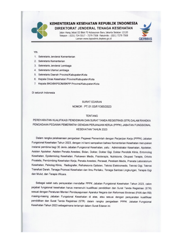 Surat Edaran Permenkes Nomor PT.01.03 2023 | PDF
