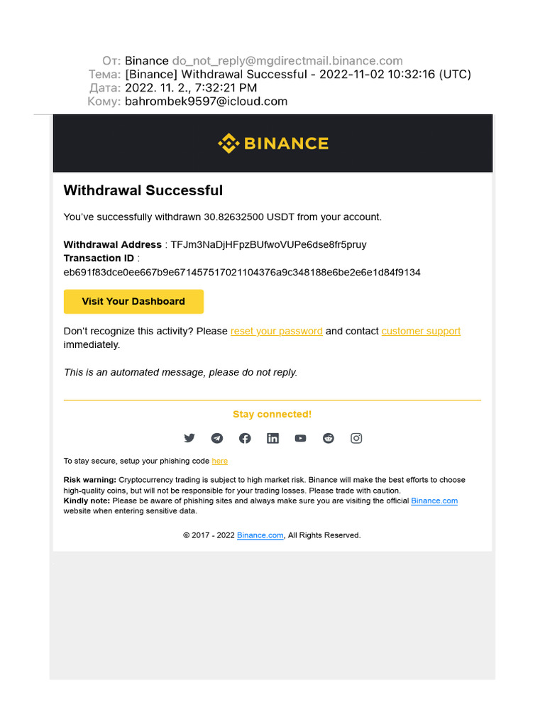 Binance) Withdrawal Successful - 2022-11-02 103216 (UTC) | PDF