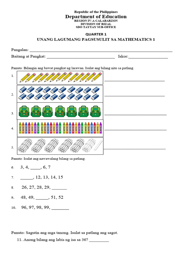 Q1 1st SUMMATIVE TEST IN MATHEMATICS 1 | PDF