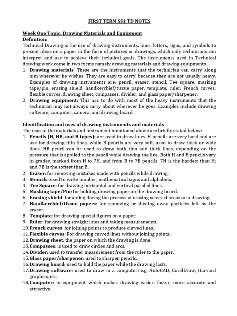 First term ss1 technical drawing notes pdf