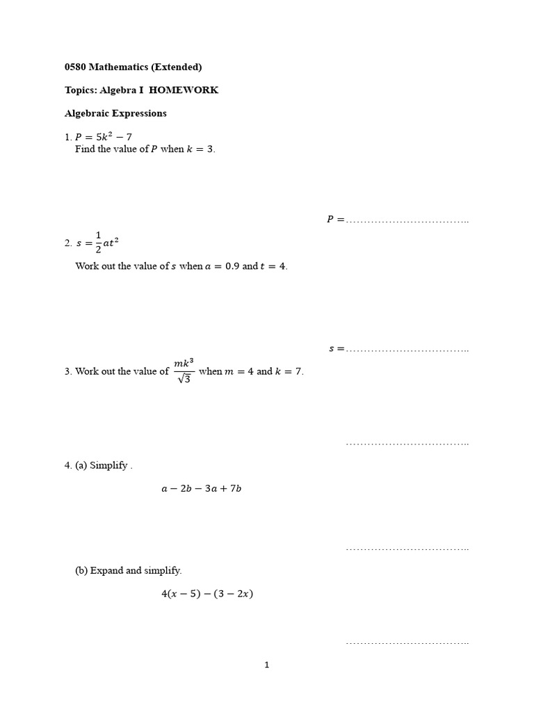 Homework (Algebra I) | PDF