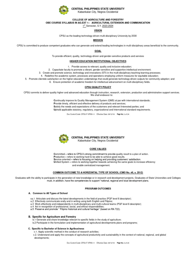 Agricultural Extension and Communication Syllabus PDF