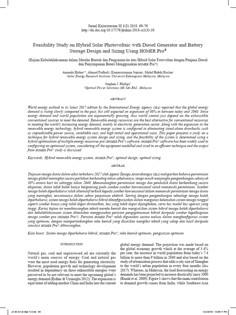 Feasibility Study On Hybrid Solar Photovoltaic With Diesel Generator ...