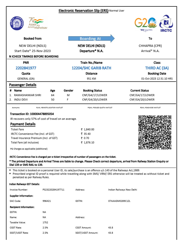 12204/Shc Garib Rath Third Ac (3A) | PDF