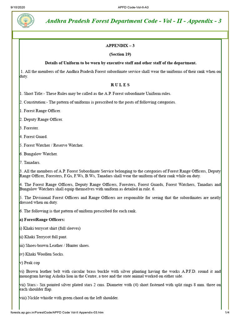 Andhra Pradesh Forest Department Uniforms | PDF | Foreign Language Studies