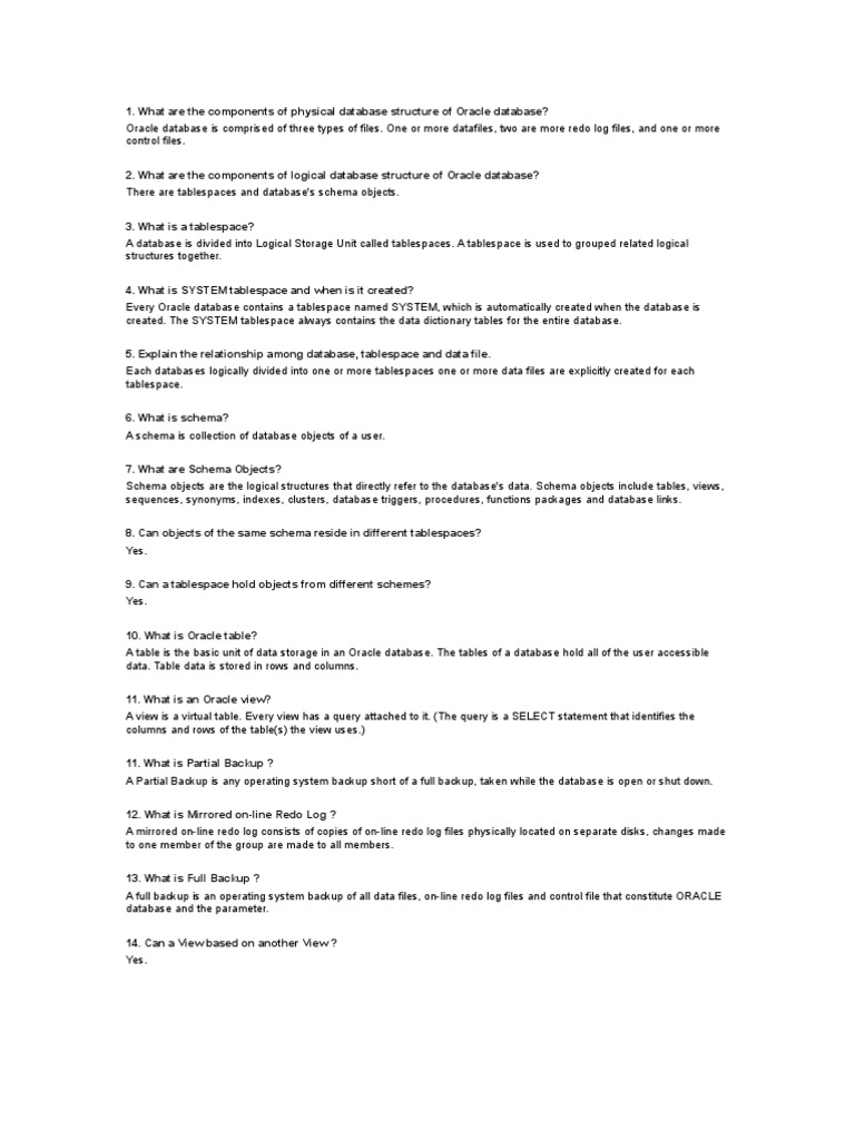 ORACLE Interview Questions and Answers | PDF | Oracle Database ...
