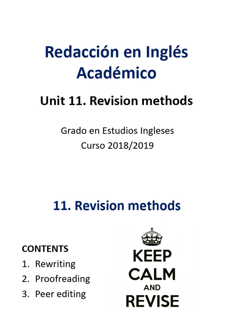 Week 13 - Unit 11 - Revision Methods | PDF | Proofreading | Written ...